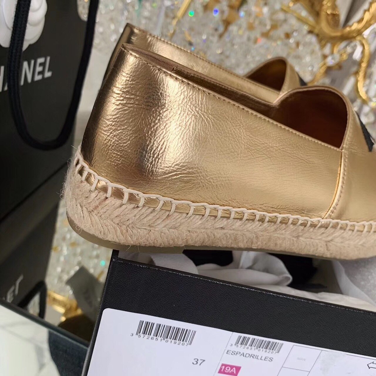 Ch**el Espadrilles Rose Gold/Black For Women, Women’s Shoes G29762