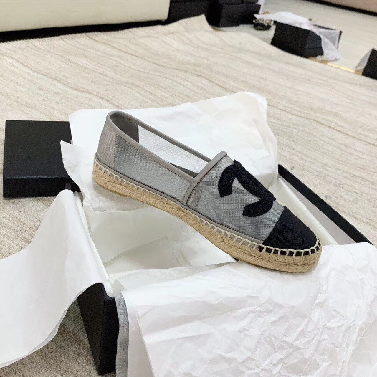 Ch**el Espadrilles Grey/Black For Women, Women’s Shoes G29762