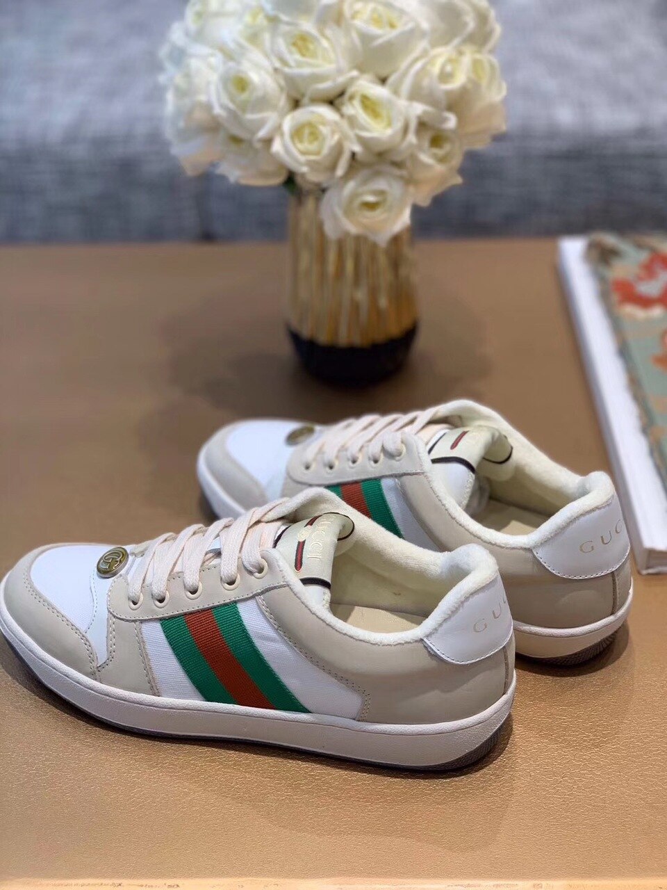 Gvc*1 Women’s Screener Sneaker With Web Beige/White For Women GG