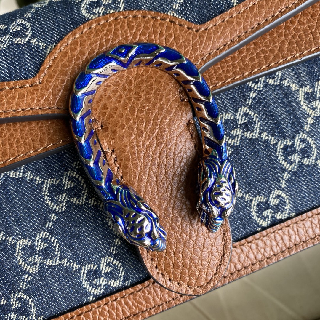 Gvc*1 Dionysus Small Shoulder Bag Dark Blue And Ivory Eco Washed Organic GG Jacquard Deni For Women 11in/28cm 400249 2KQFN 4483