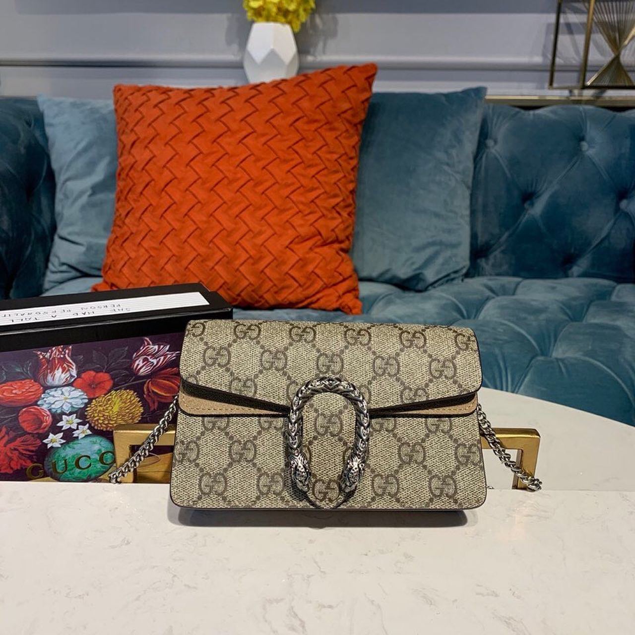 Gvc*1 Dionysus S*per Mini Bag Emerald GG Svp*me Canvas Made Using An Earth-Conscious Process With Taupe Detail For Women 6.5in/16.5cm GG 476432 KHNRN 8642