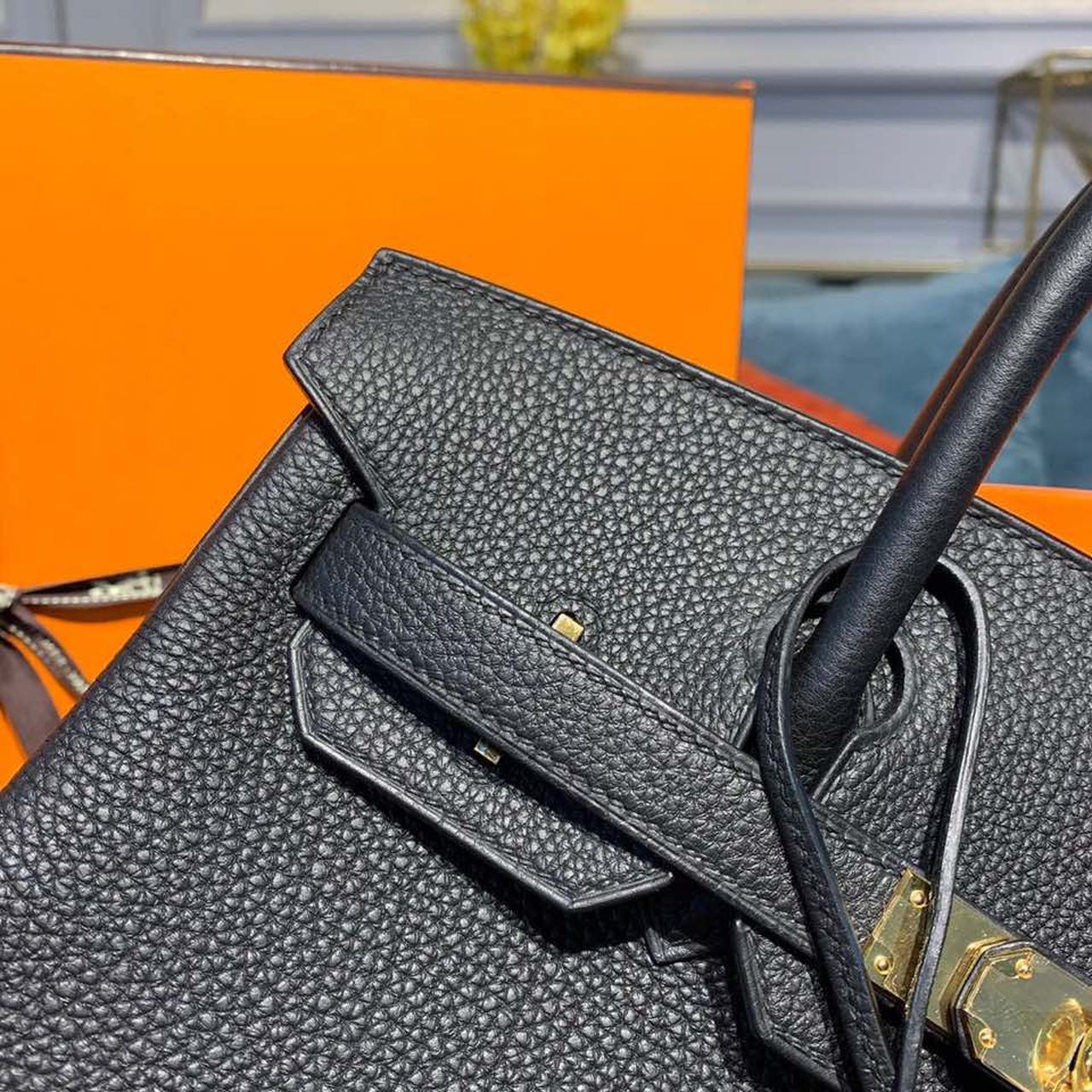 H**me5 Birkin Bag 30cm Gold Hardware Togo Leather Semi Handstitched Noir CK89