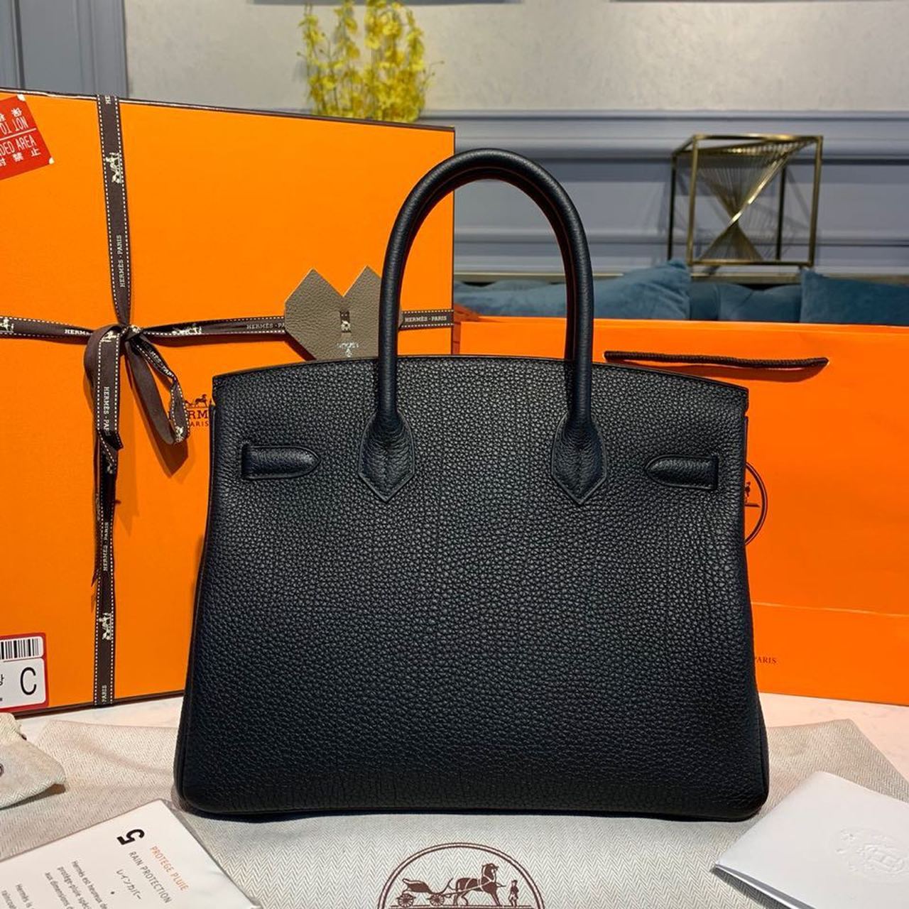 H**me5 Birkin Bag 30cm Gold Hardware Togo Leather Semi Handstitched Noir CK89