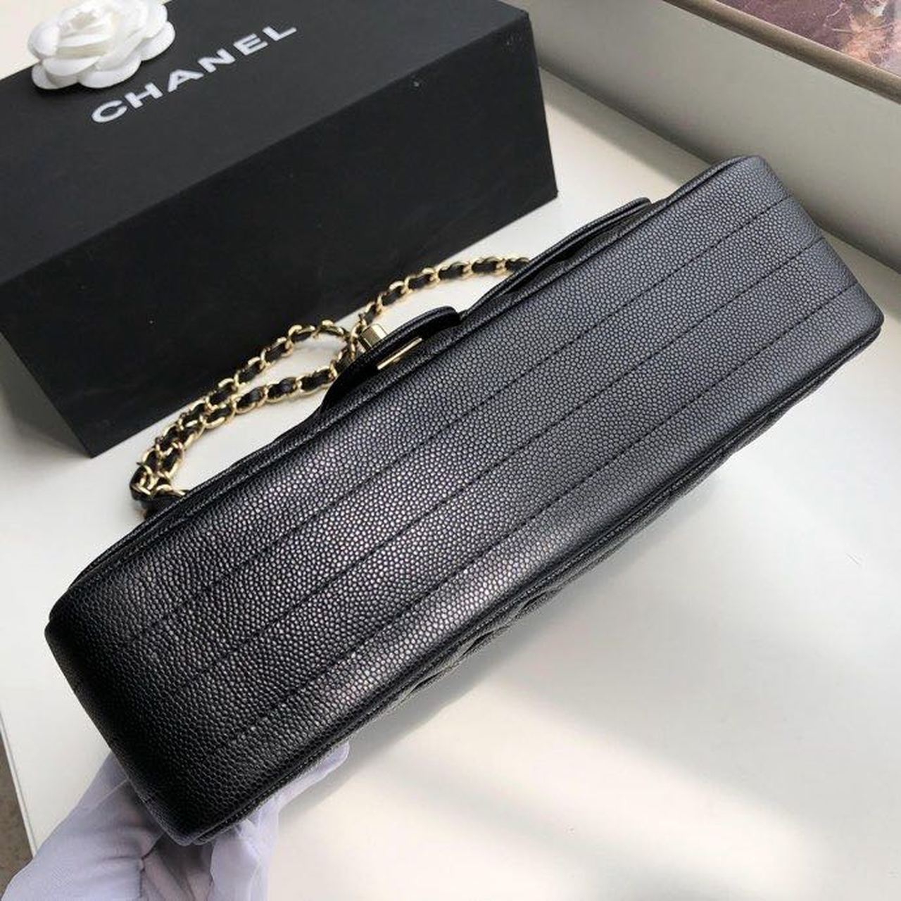 Ch**el Chevron Classic Handbag Gold Toned Hardware Black For Women, Women’s Bags, Shoulder And Crossbody Bags 10.2in/26cm