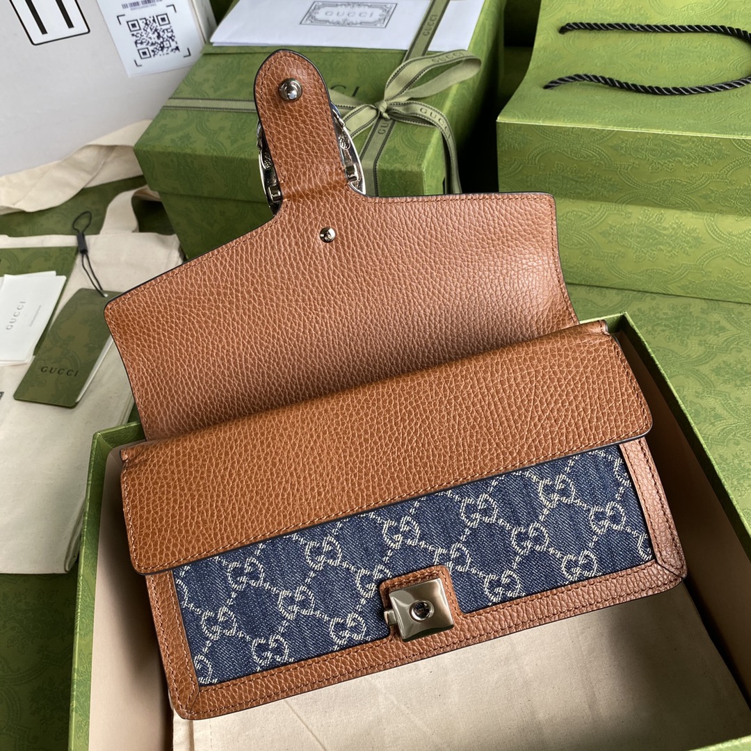 Gvc*1 Dionysus Small Shoulder Bag Dark Blue And Ivory Eco Washed Organic GG Jacquard Deni For Women 11in/28cm 400249 2KQFN 4483