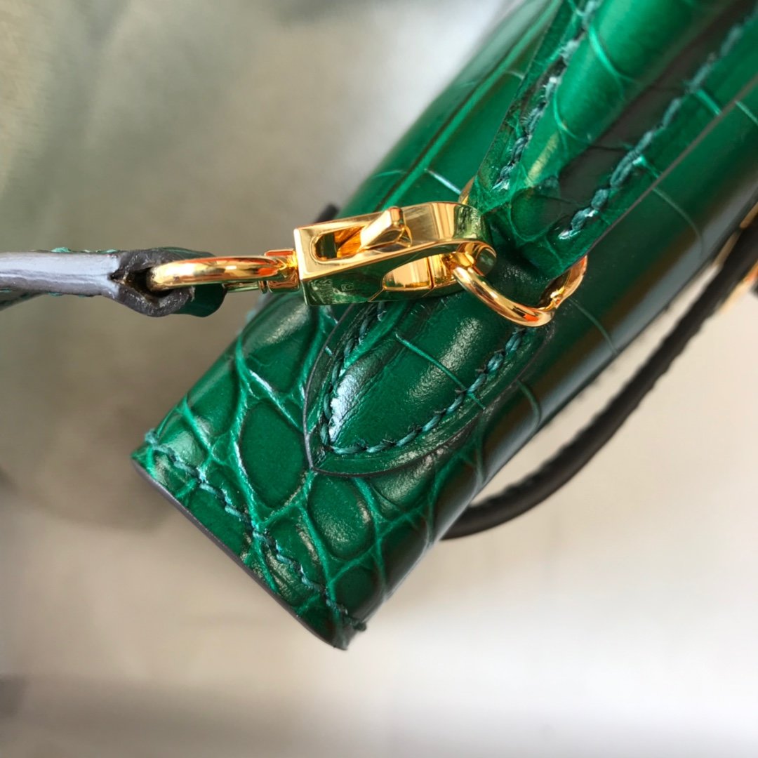 H**me5 Mini Kelly 19 Green Crocodile Bag For Women, Women’s Handbags, Shoulder Bags 7.5in/19cm