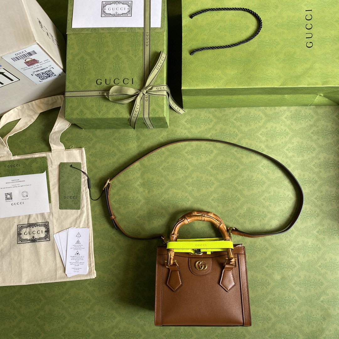 [True-to-ORIGINAL] Gvc*1 Diana Mini Tote Bag Brown For Women 8in/20cm GG 655661-17QDT-2582