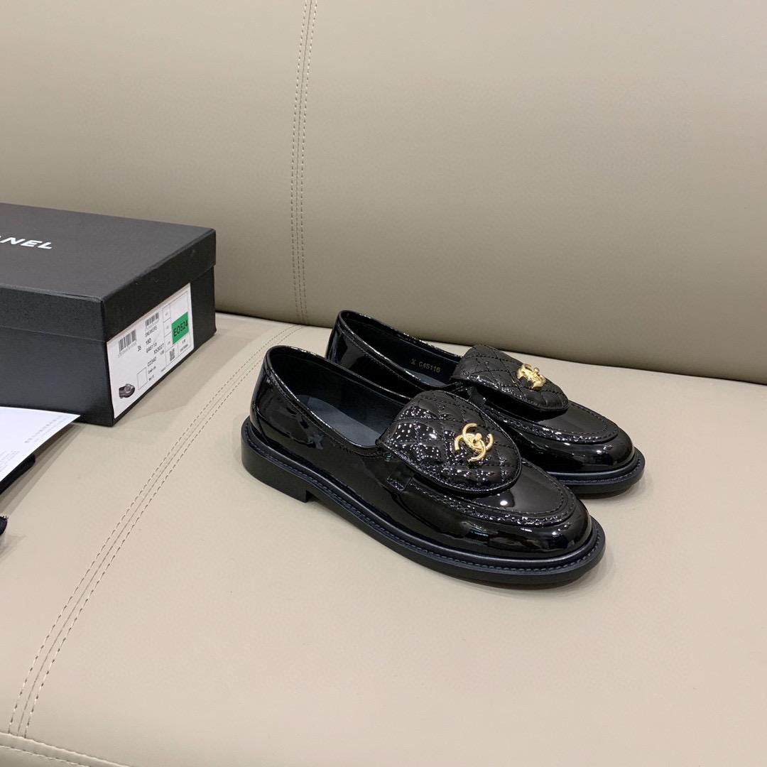 Ch**el Loafers Shiny Black For Women, Women’s Shoes G36646