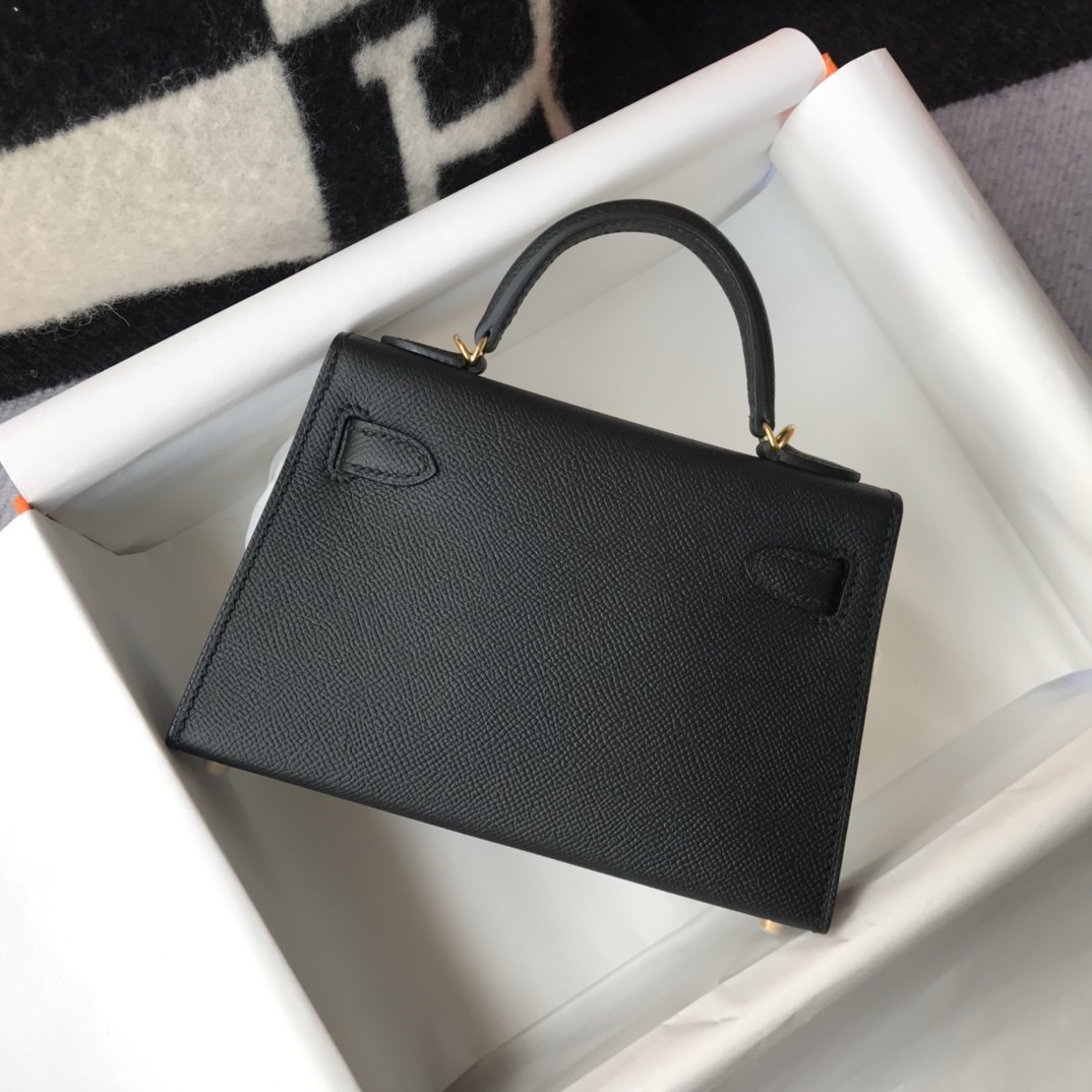 H**me5 Mini Kelly 19 Sellier Epsom Black Bag For Women, Women’s Handbags, Shoulder Bags 7.5in/19cm