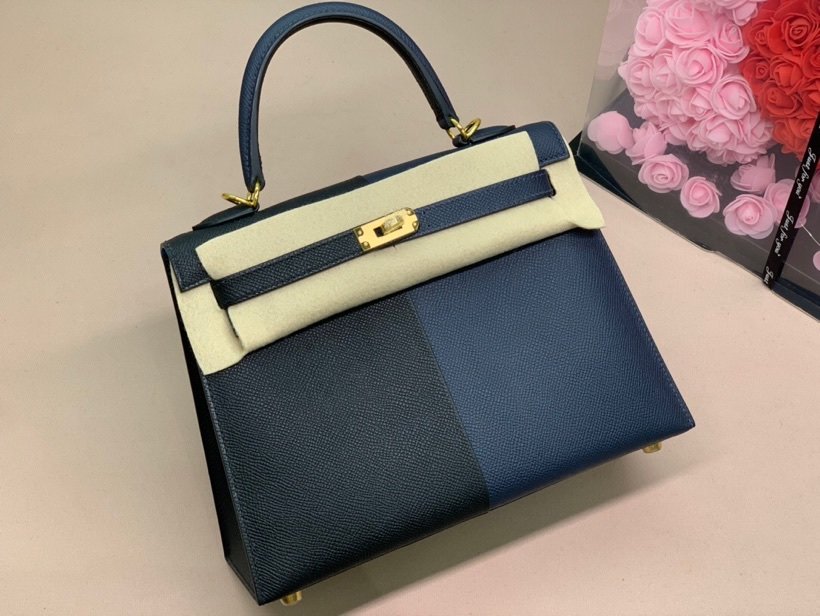 H**me5 Kelly 28 Sellier Epsom Bag Black/Navy Blue For Women, Women’s Handbags, Shoulder Bags 11in/28cm