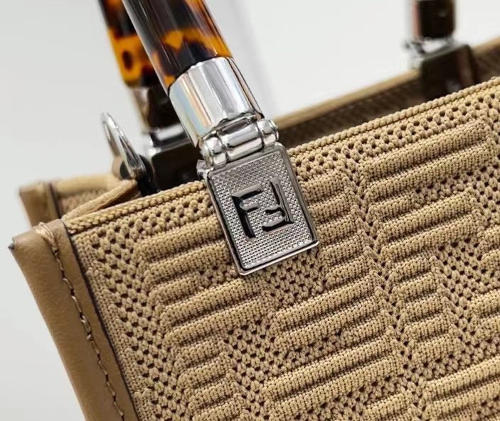 F**di Mini Sunshine Shopper Beige For Women, Women’s Handbags, Shoulder And CrossBody Bags 7.1in/18cm FF 8BS051