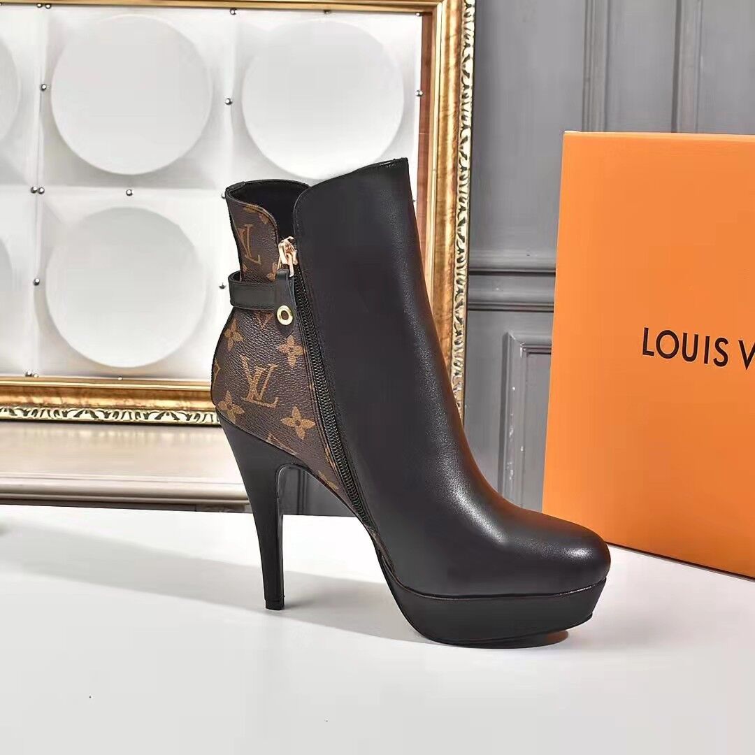 L0vis Vvtt0n Afterglow Platform Ankle Boots Patent Monogram Material Black For Women LV 1A9SEE