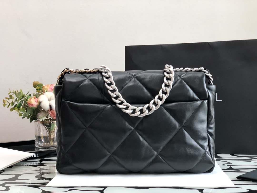 Ch**el 19 Maxi Handbag Black For Women 14in/36cm