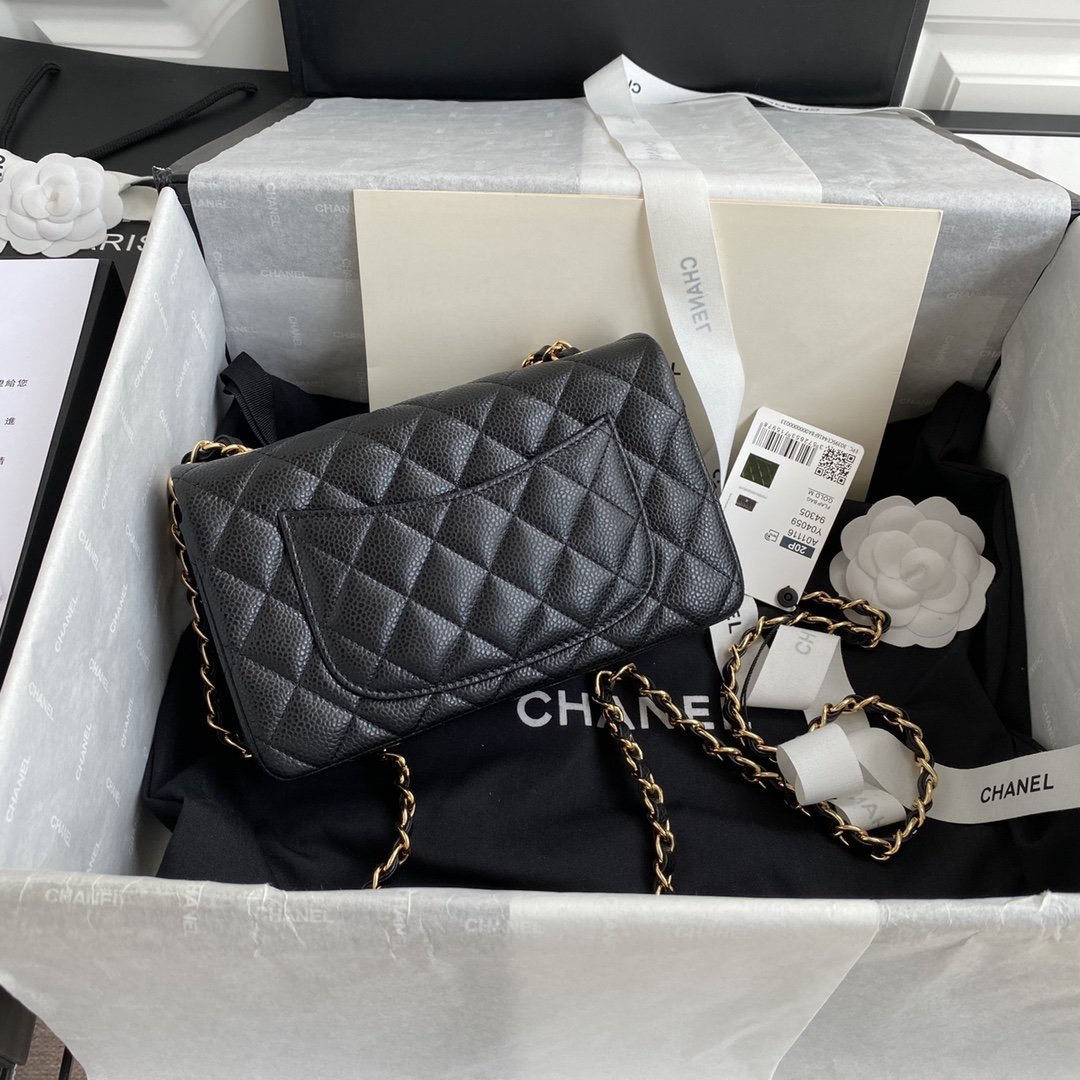 Ch**el Mini Classic Handbag Black For Women 20cm/7.9in