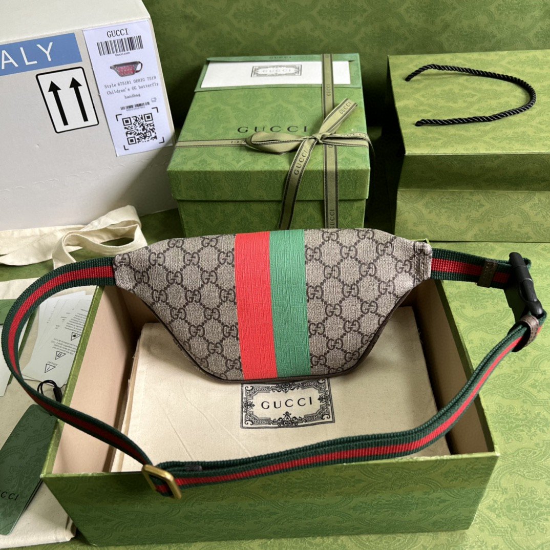 Gvc*1 Tiger GG Belt Bag Beige And Ebony GG Svp*me Canvas For Women And Men 6in/16cm 675181 US7DC 9395