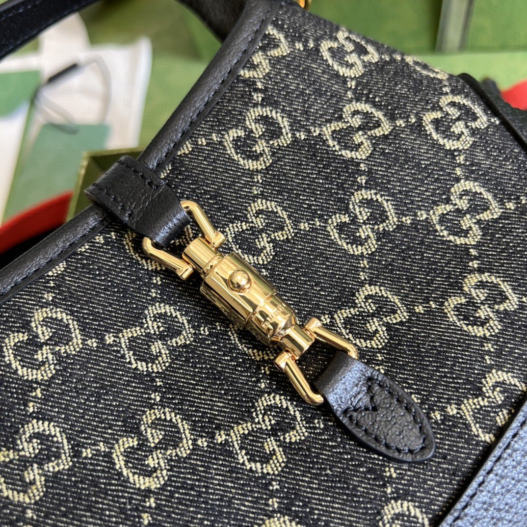 Gvc*1 Jackie 1961 Mini Shoulder Bag Black And Ivory GG Denim Jacquard For Women 7.5in/19cm GG 685127 UN3AG 1294