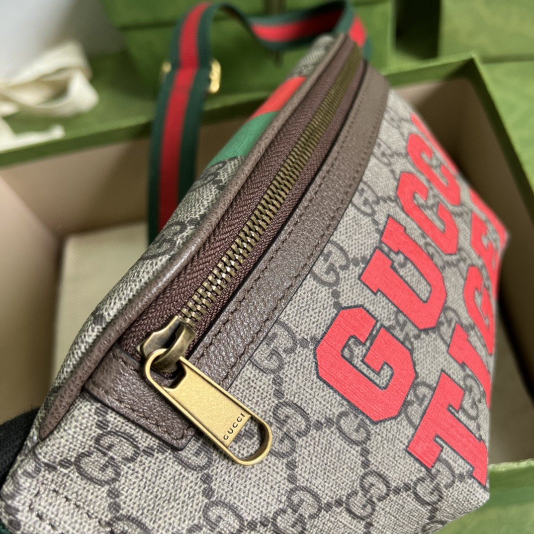 Gvc*1 Tiger GG Belt Bag Beige And Ebony GG Svp*me Canvas For Women And Men 6in/16cm 675181 US7DC 9395