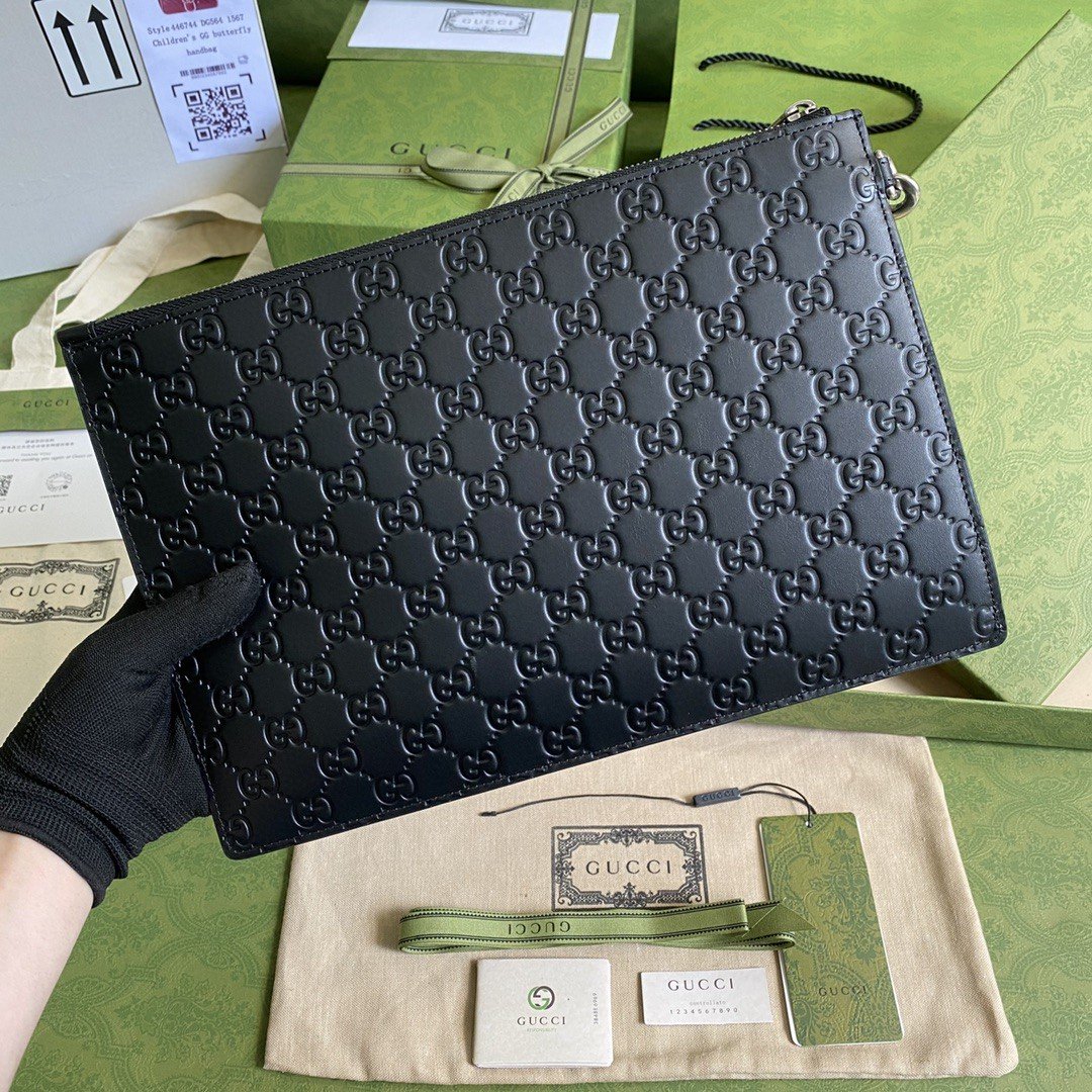 Gvc*1 GG Embossed Pouch Black GG Embossed For Men 12in/30cm GG