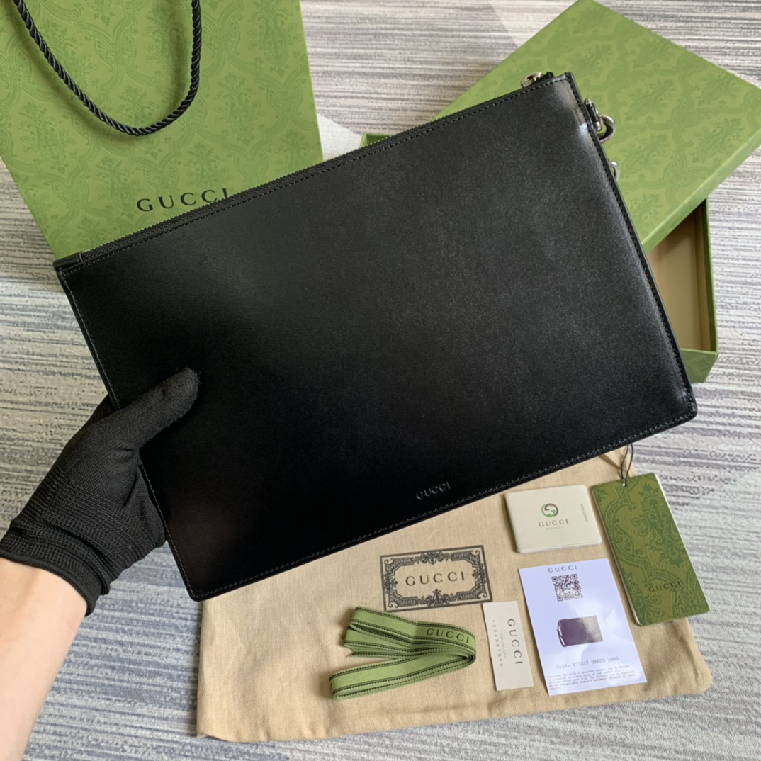 Gvc*1 Marmont Pouch in Black with Gold Toned Hardware For Men, Men’s Pouch 12in/30.5cm GG 475317 DJ20T 1000