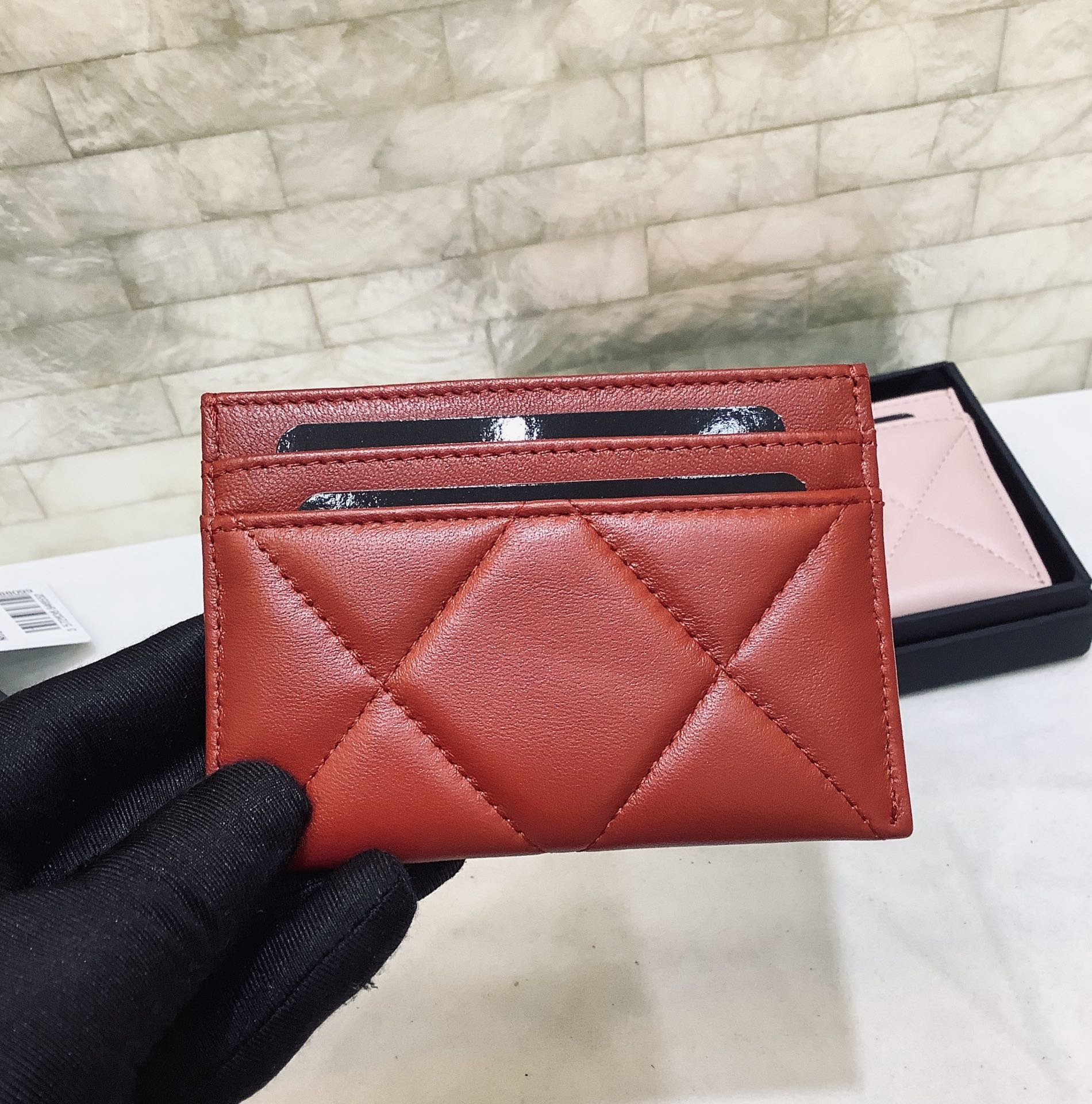 Ch**el CO-CO 19 Card Holder Wallet 11cm/4.3in Gold Toned Hardware For Women Red