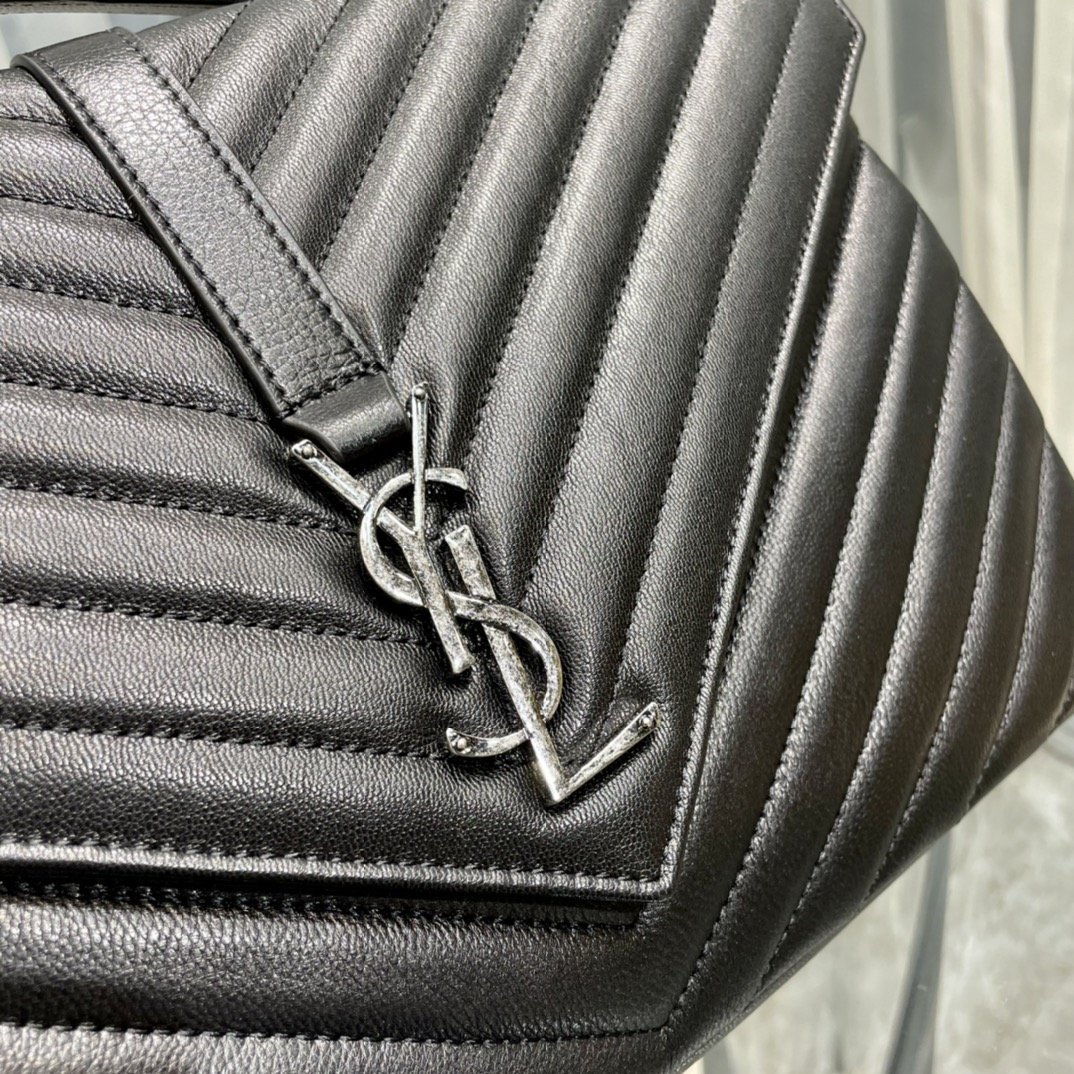 Sa1nt Lau*nt College Large Chain Bag Black With Silver TonedHardware For Women 12.6in/32cm Y51 600278BRM041000