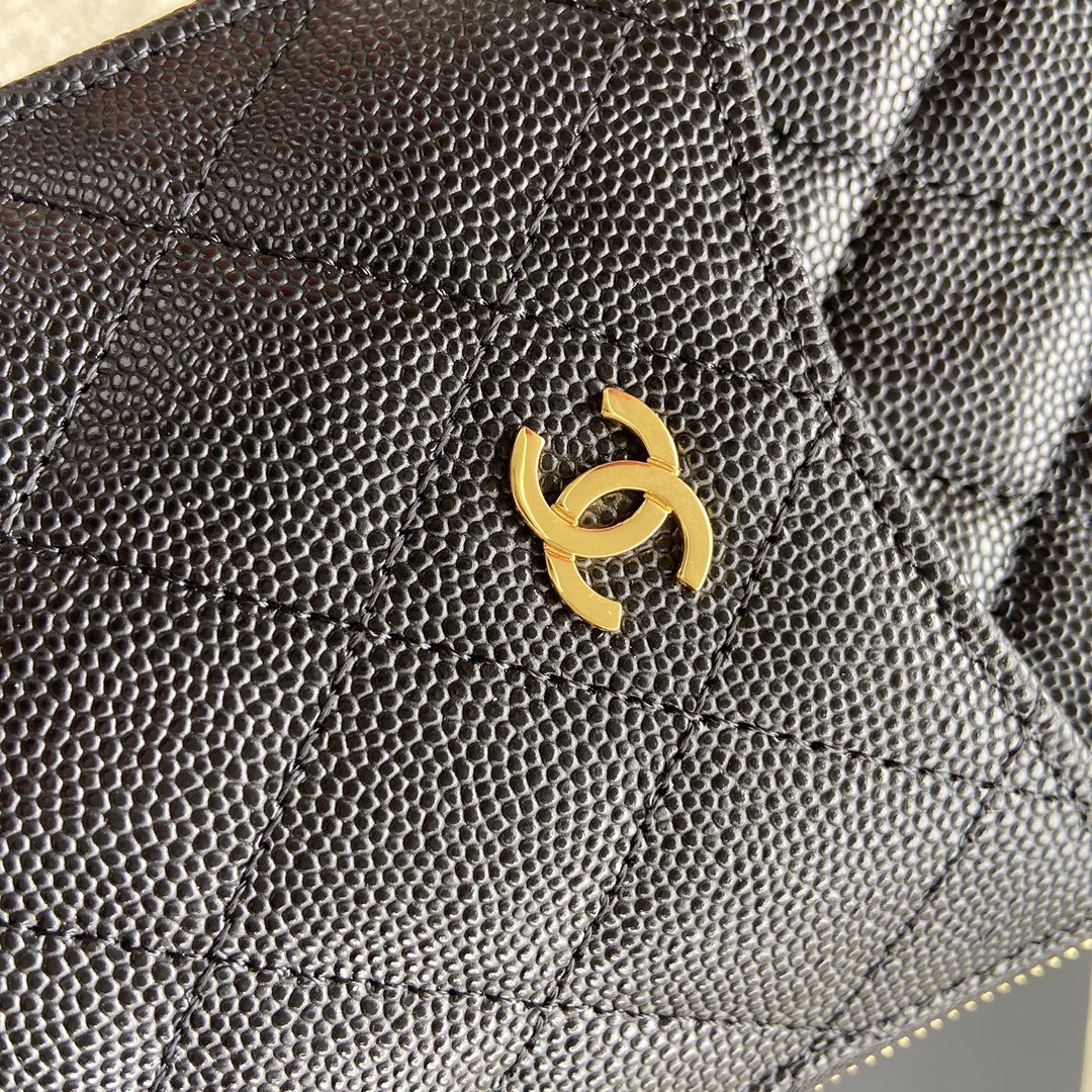 Ch**el CO-CO Mini Pouch Wallet 19.5cm/7.7in Gold Hardware For Women Black