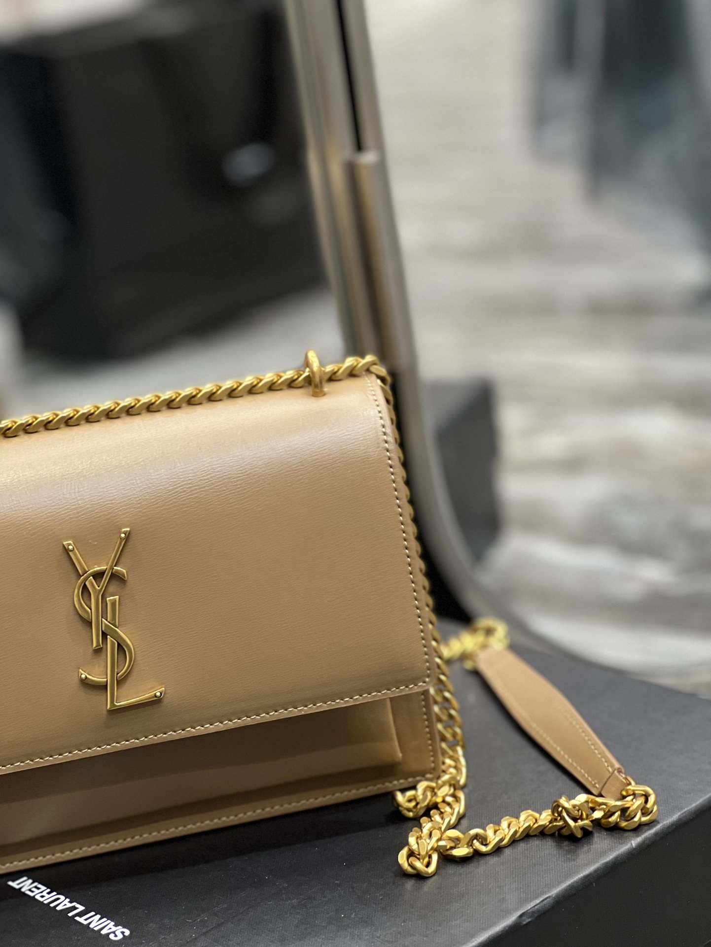 Sa1nt Lau*nt Sunset Medium Chain Bag For Women 8.6in/22cm Dark Beige Y51 442906D420W2721