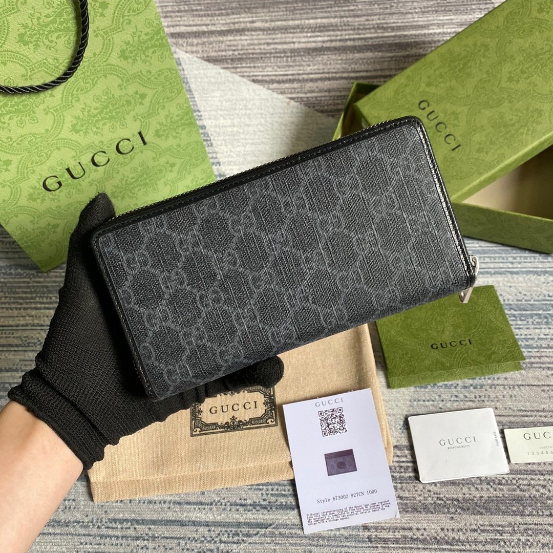 Gvc*1 Ophidia GG Zip Around Wallet With Interlocking G Black For Men 8in/19cm GG