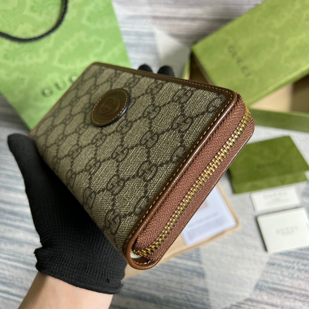 Gvc*1 Ophidia GG Zip Around Wallet With Interlocking G Brown For Men 8in/19cm GG 673003 92TCG 8563