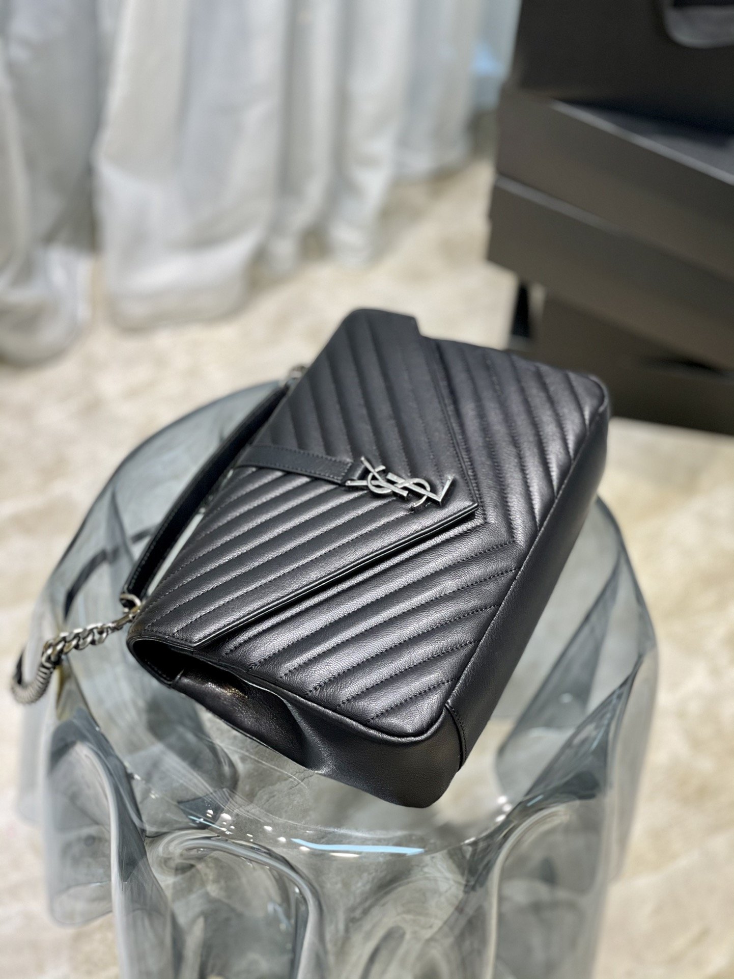 Sa1nt Lau*nt College Large Chain Bag Black With Silver TonedHardware For Women 12.6in/32cm Y51 600278BRM041000