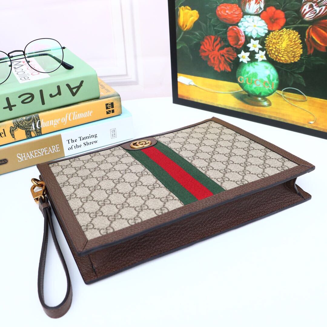Gvc*1 Ophidia Pouch With Web Beige And Ebony GG Svp*me Canvas For Men 9in/24cm GG 672989 96IWT 8745