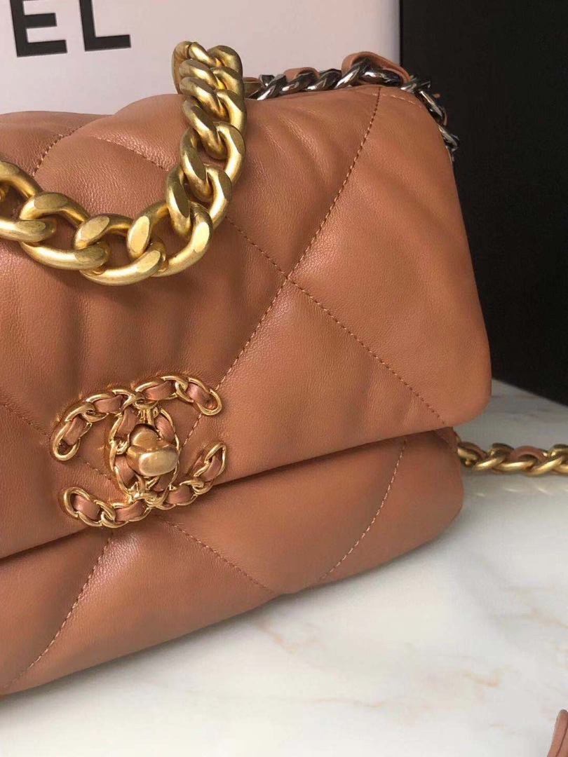Ch**el 19 Handbag 26cm Brown For Women AS1160
