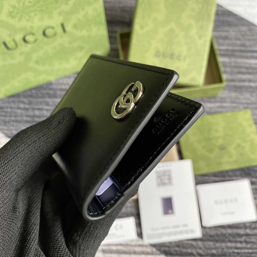Gvc*1 GG Marmont Card Case Black with Silver Hardware 4.5in/11cm GG 428737 0YK0N 1000
