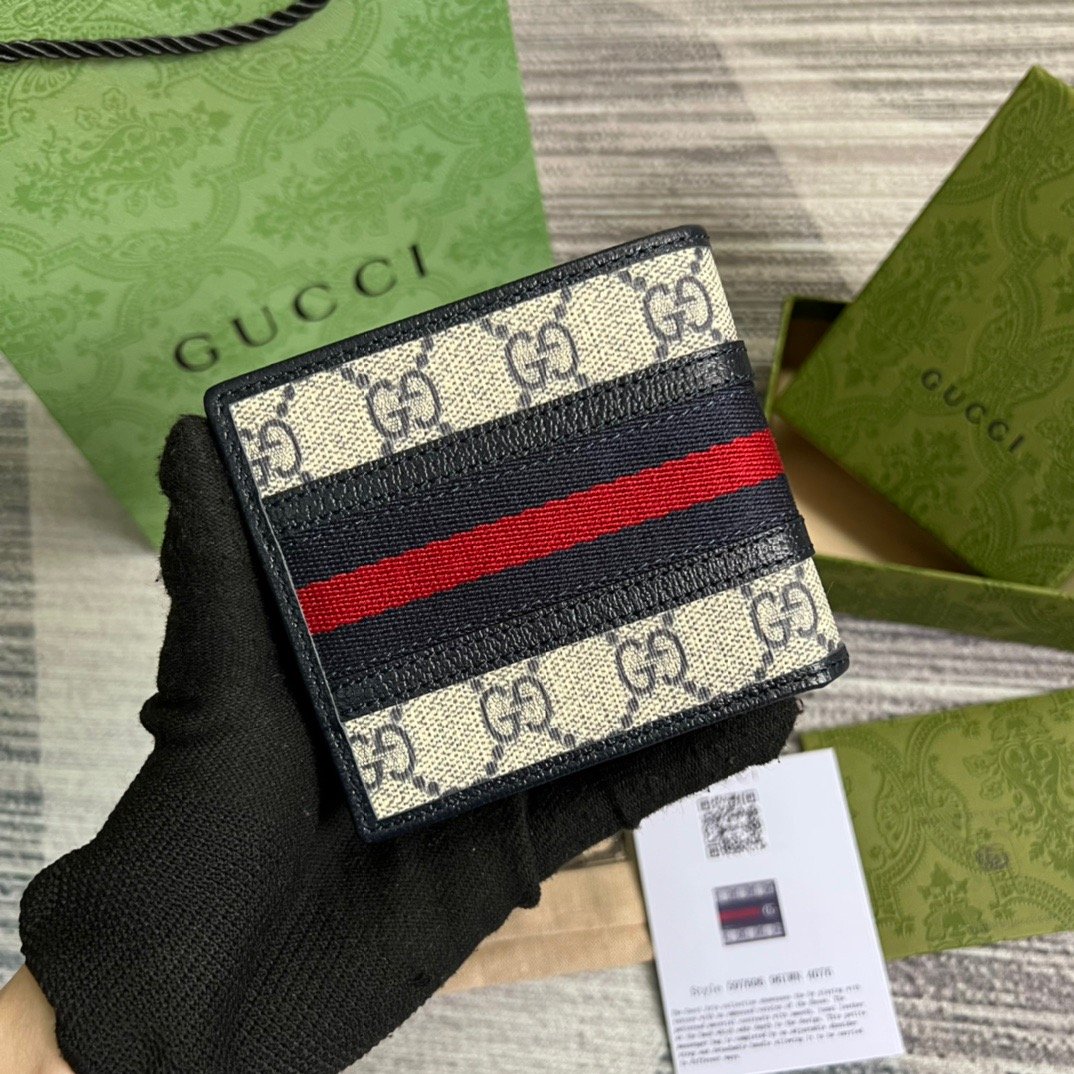 Gvc*1 Ophidia GG Wallet Beige and Blue For Men 4.3in/11cm GG 597606 96IWN 4076