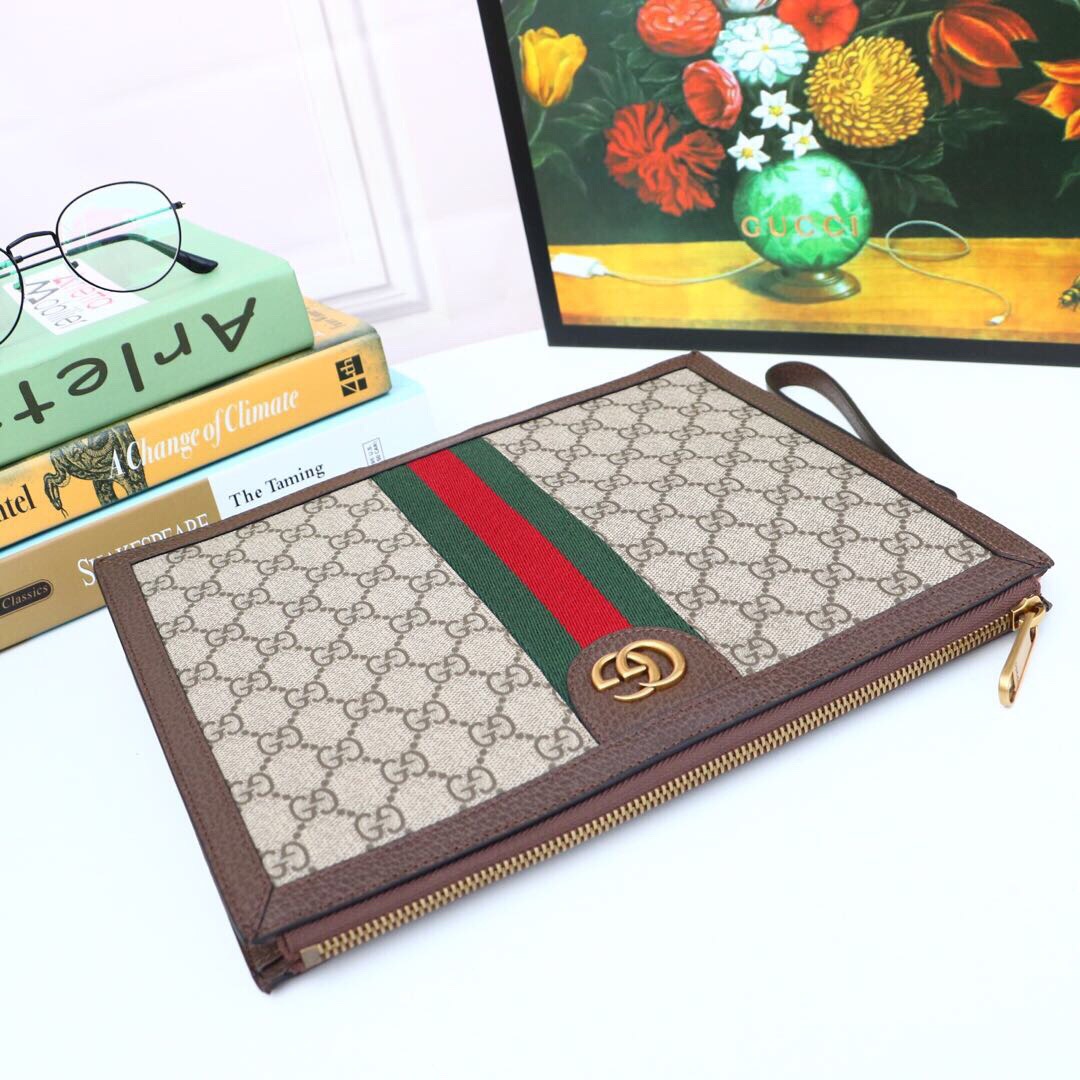Gvc*1 Ophidia Pouch With Web Beige And Ebony GG Svp*me Canvas For Men 9in/24cm GG 672989 96IWT 8745