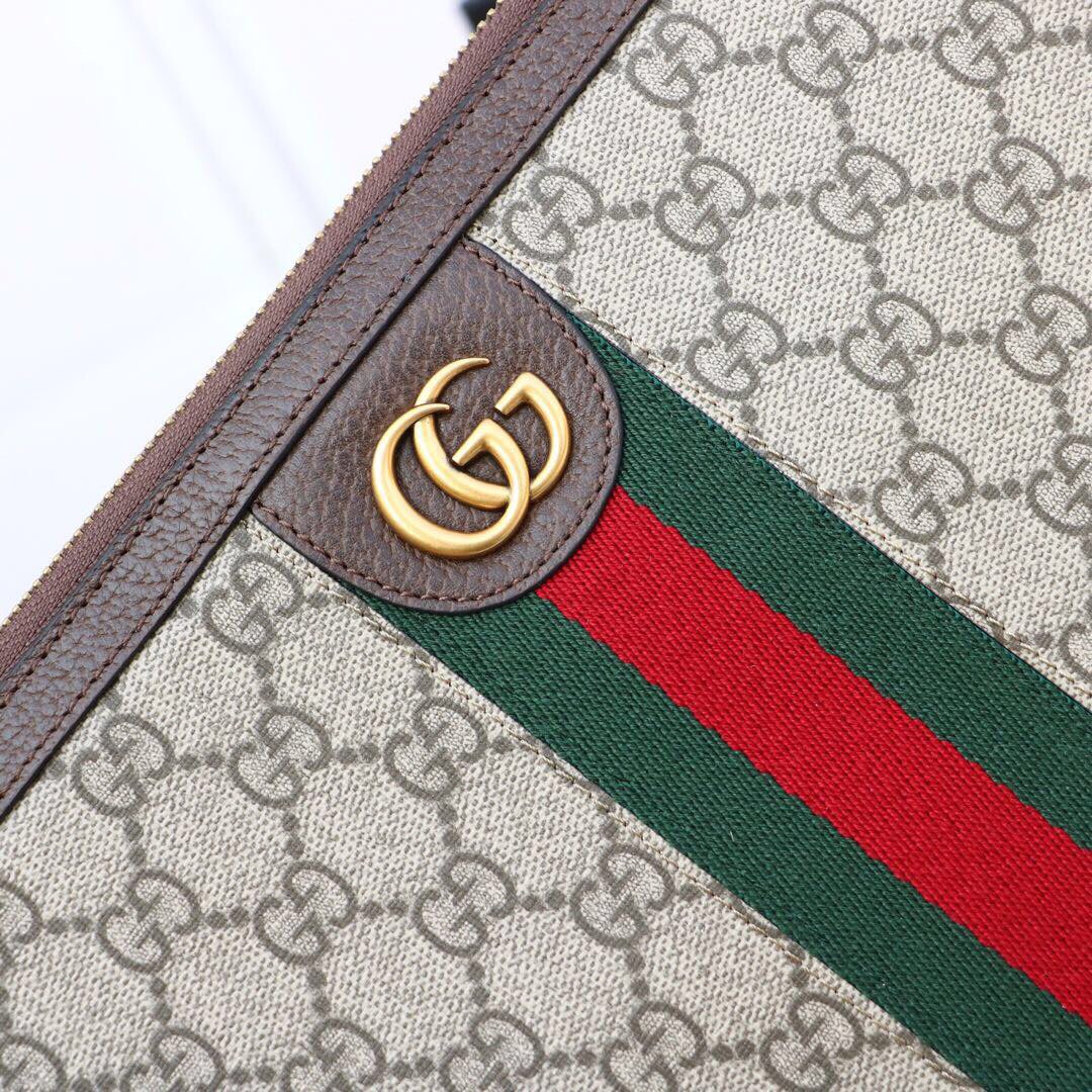 Gvc*1 Ophidia Pouch With Web Beige And Ebony GG Svp*me Canvas For Men 9in/24cm GG 672989 96IWT 8745