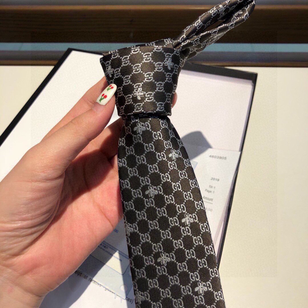 Gvc*1 GG Bees Silk Tie Black GG Men Tie 545078 4E002 1062