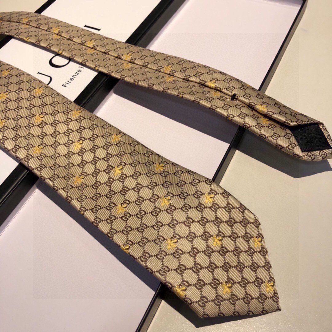 Gvc*1 GG Bees Silk Tie Beige GG Men Tie 545078 4E002 9764