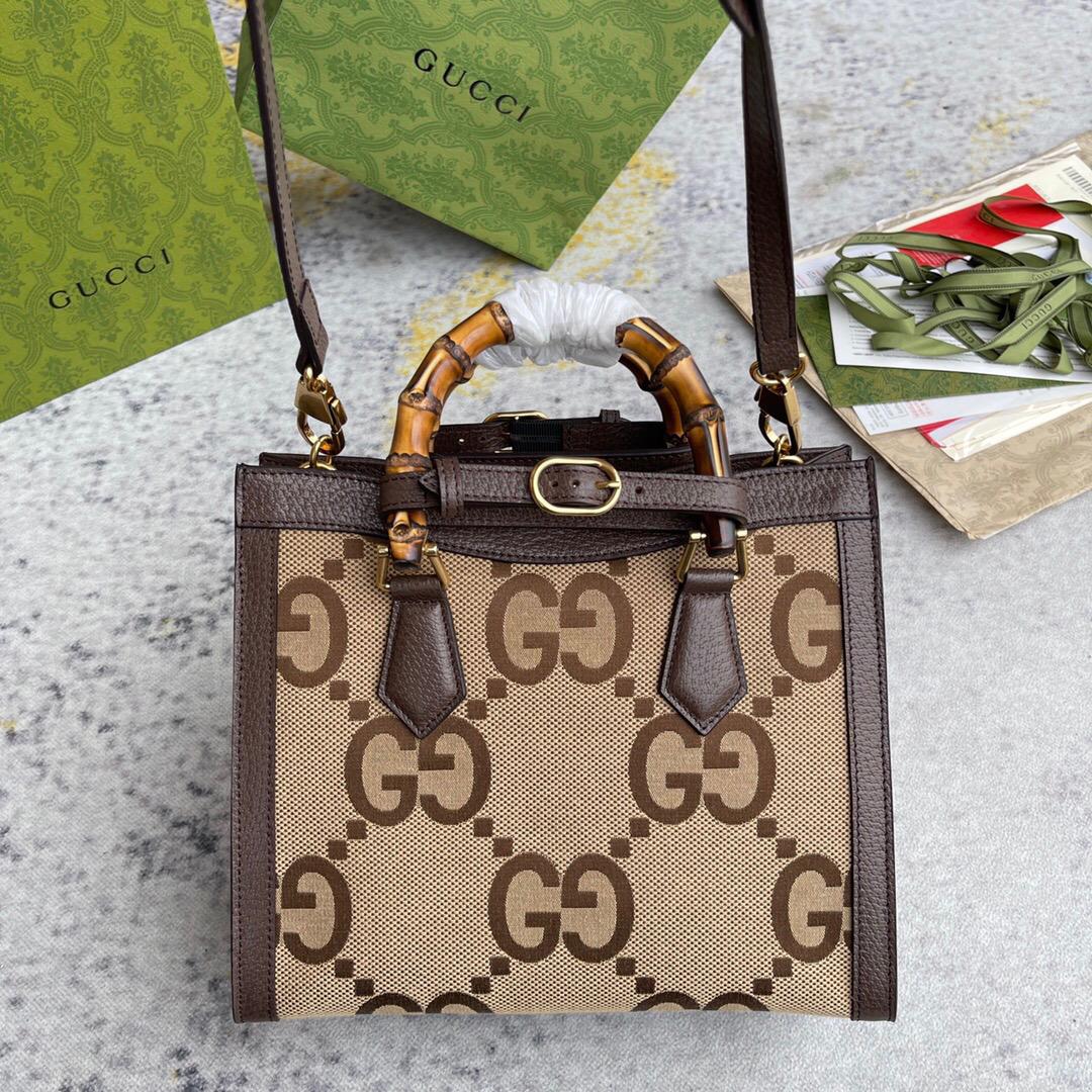 Gvc*1 Diana Jumbo GG Small Tote Bag Camel And Ebony Jumbo GG Canvas Brown For Women 11in/28cm 660195 UKMFT 2672