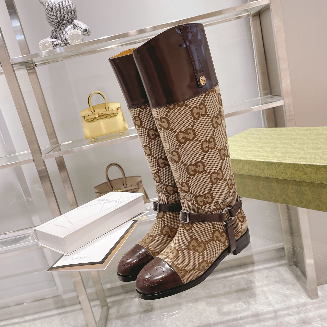 Gvc*1 Knee-High Boots With Harness Beige For Women GG 674673 UKO50 2597