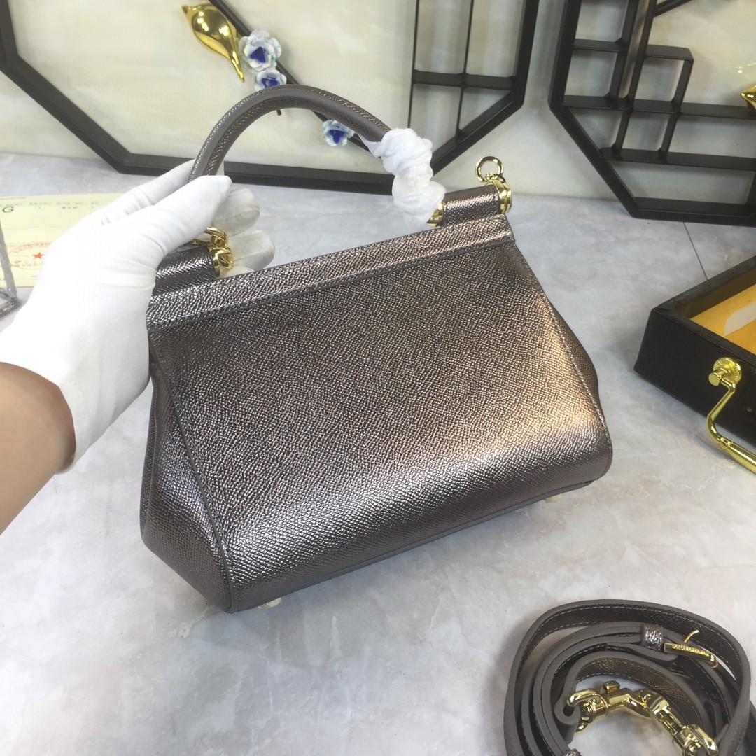 Dolce & Gabbana Medium Sicily Handbag In Dauphine Palladium For Women 10.2in/26cm DG