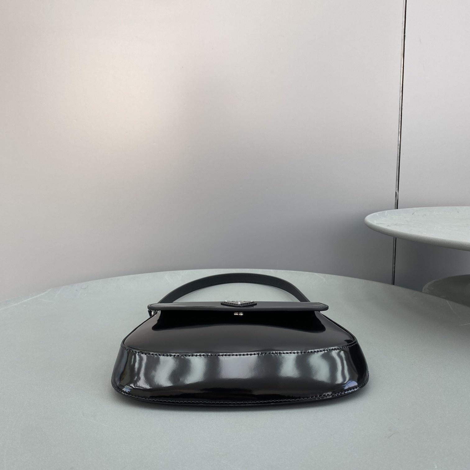 Pra*a Cleo Brushed Shoulder Bag With Flap Black For Women, Women’s Bags 8.6in/22cm 1BD311_ZO6_F0002_V_OOO