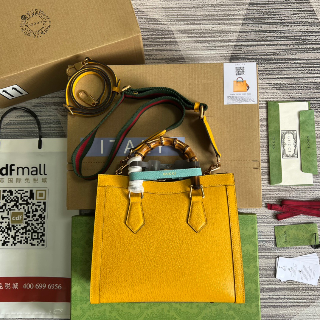Gvc*1 Diana Medium Tote Bag Yellow For Women, Women’s Bags 11in/27cm GG 