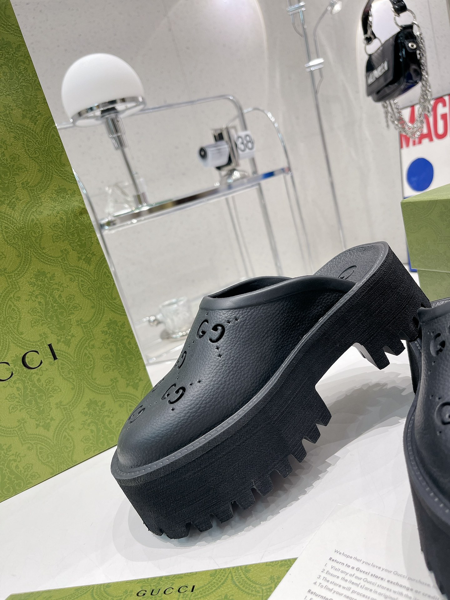 Gvc*1 Women’s Platform Perforated G Sandal Black For Women GG ‎663577 JFB00 1000