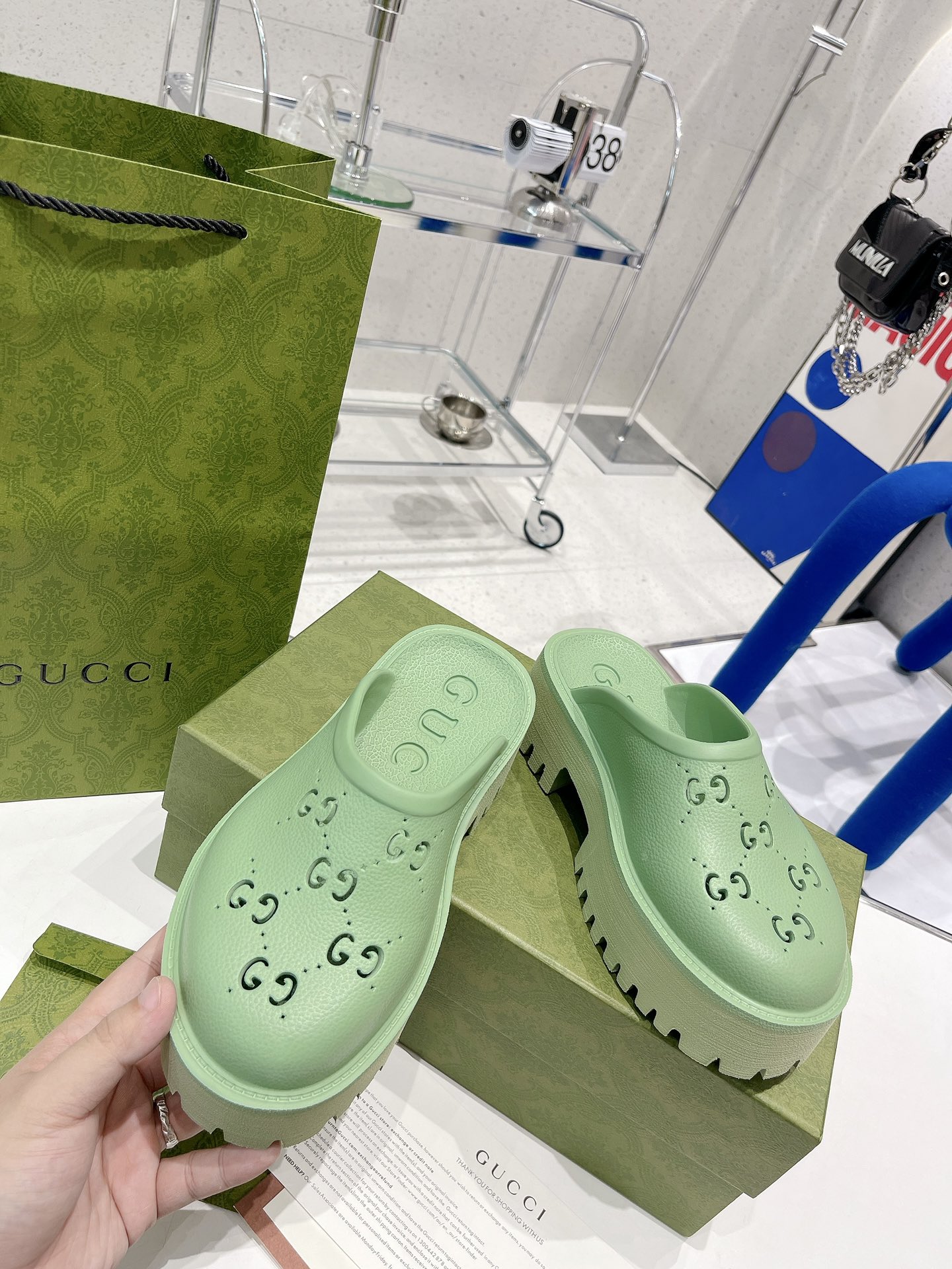 Gvc*1 Women’s Platform Perforated G Sandal Green For Women GG