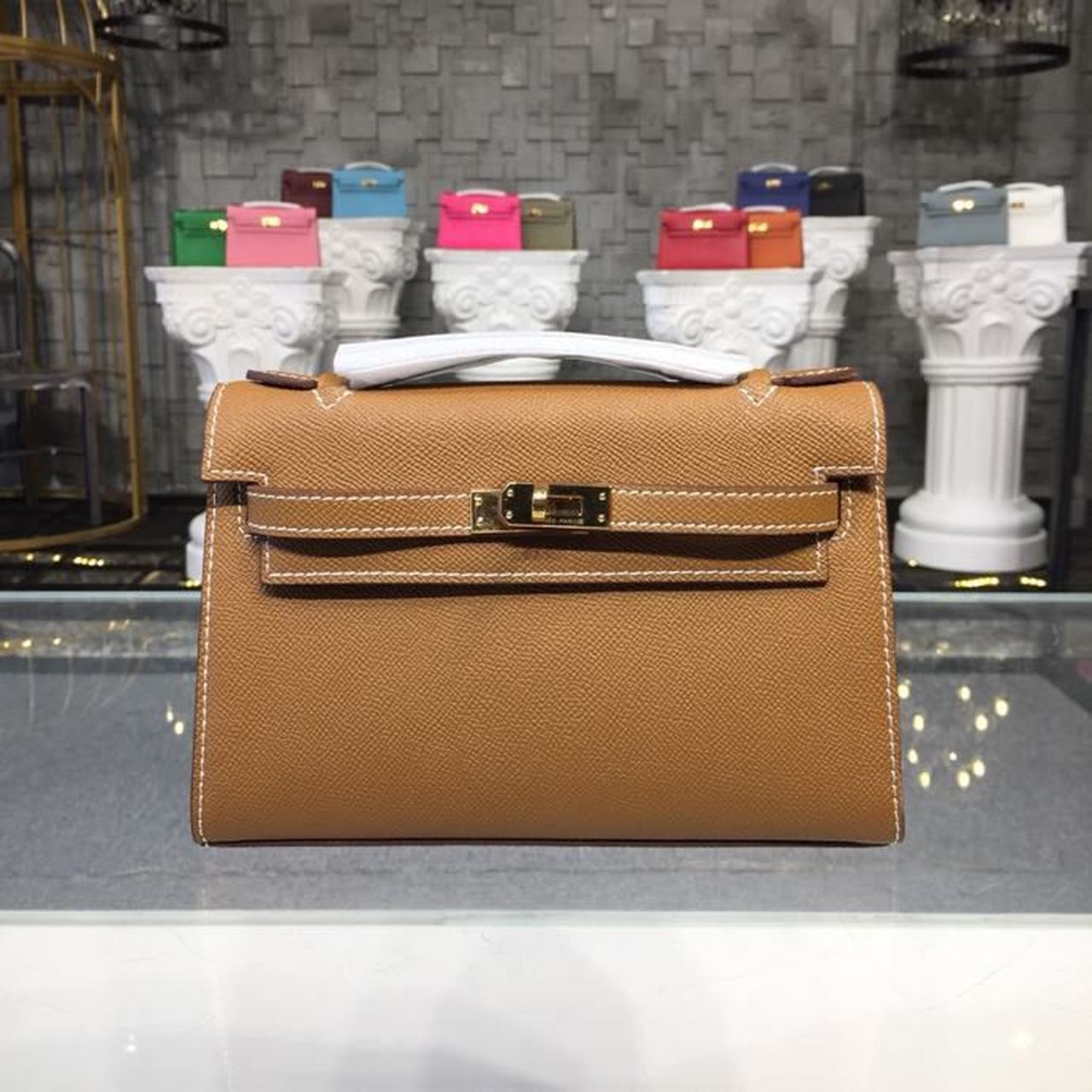 H**me5 Mini Kelly KP Pochette Gold For Women Gold Toned Hardware 8.7in/22cm