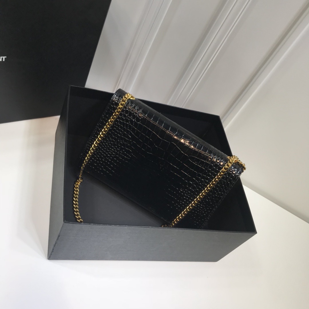 Sa1nt Lau*nt Kate Medium Chain Bag With Tassel In Embossed Crocodile Black For Women 9.4in/24cm Y51 354119DND0J1000