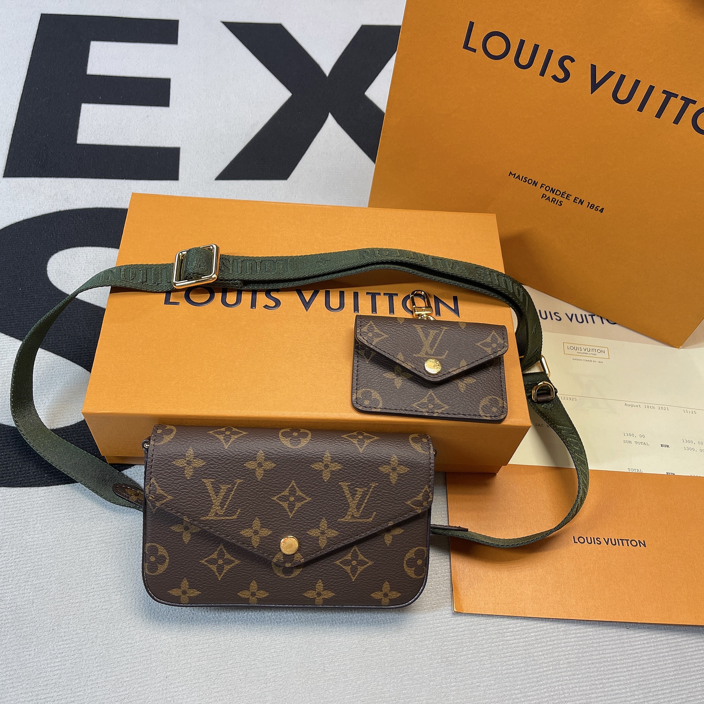 L0vis Vvtt0n Felicie Strap & Go Monogram Canvas Khaki Green For Women, Women’s Wallets 6.7in/17cm LV M80091