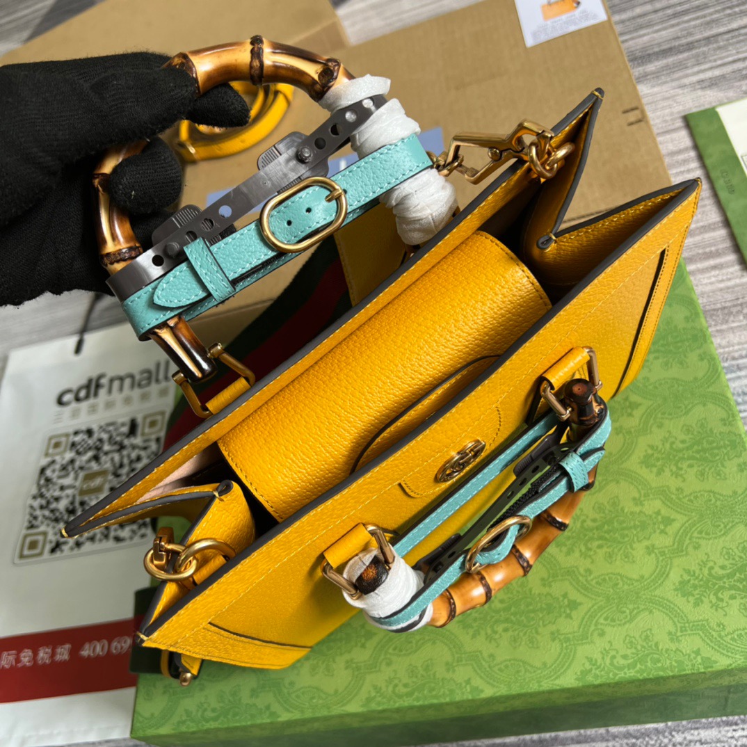Gvc*1 Diana Medium Tote Bag Yellow For Women, Women’s Bags 11in/27cm GG 