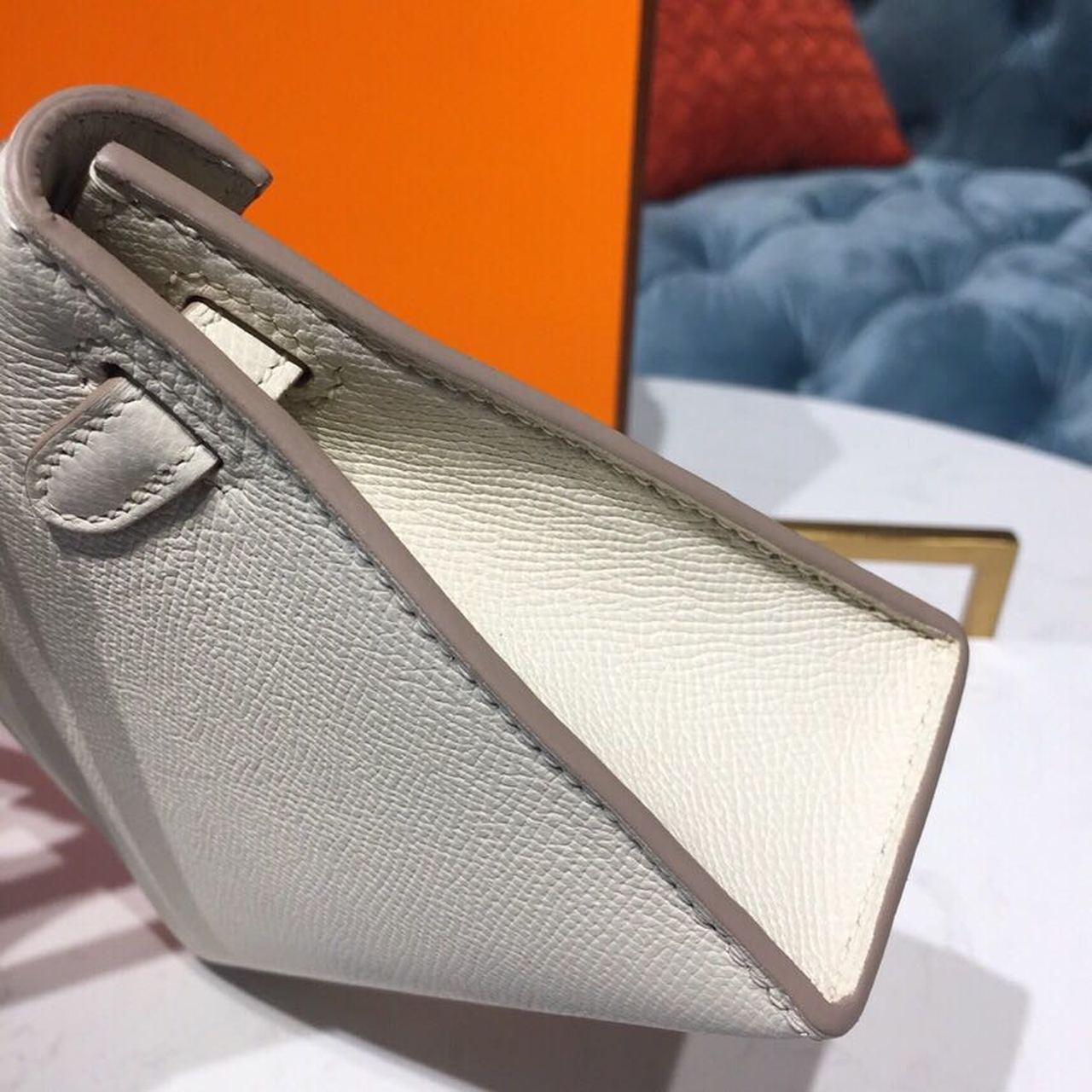 H**me5 Mini Kelly White For Women Gold Toned Hardware 7.5in/19cm